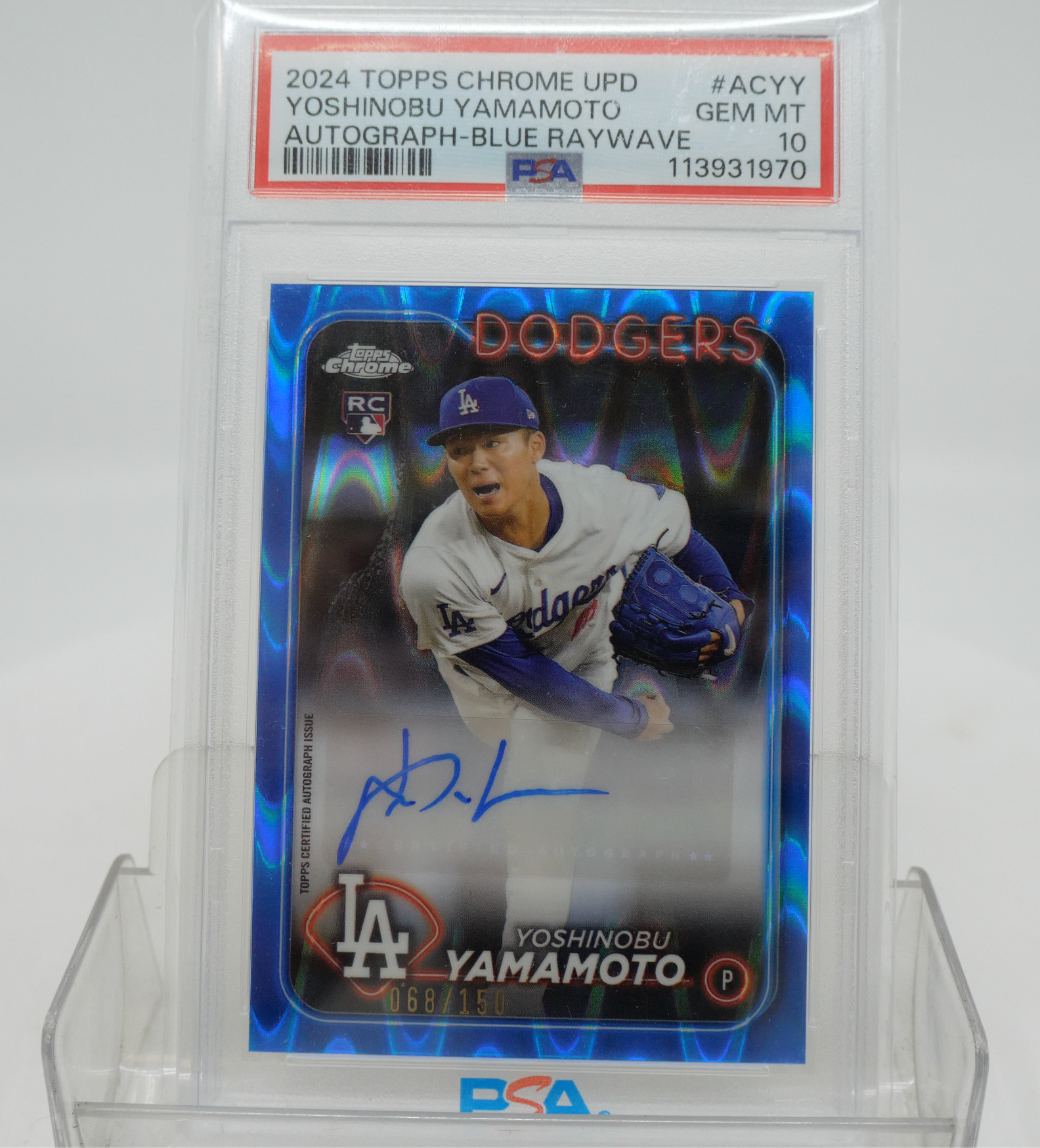2024 Topps Chrome Update Yamamoto Autograph Blue Raywave Gem Mint PSA 10