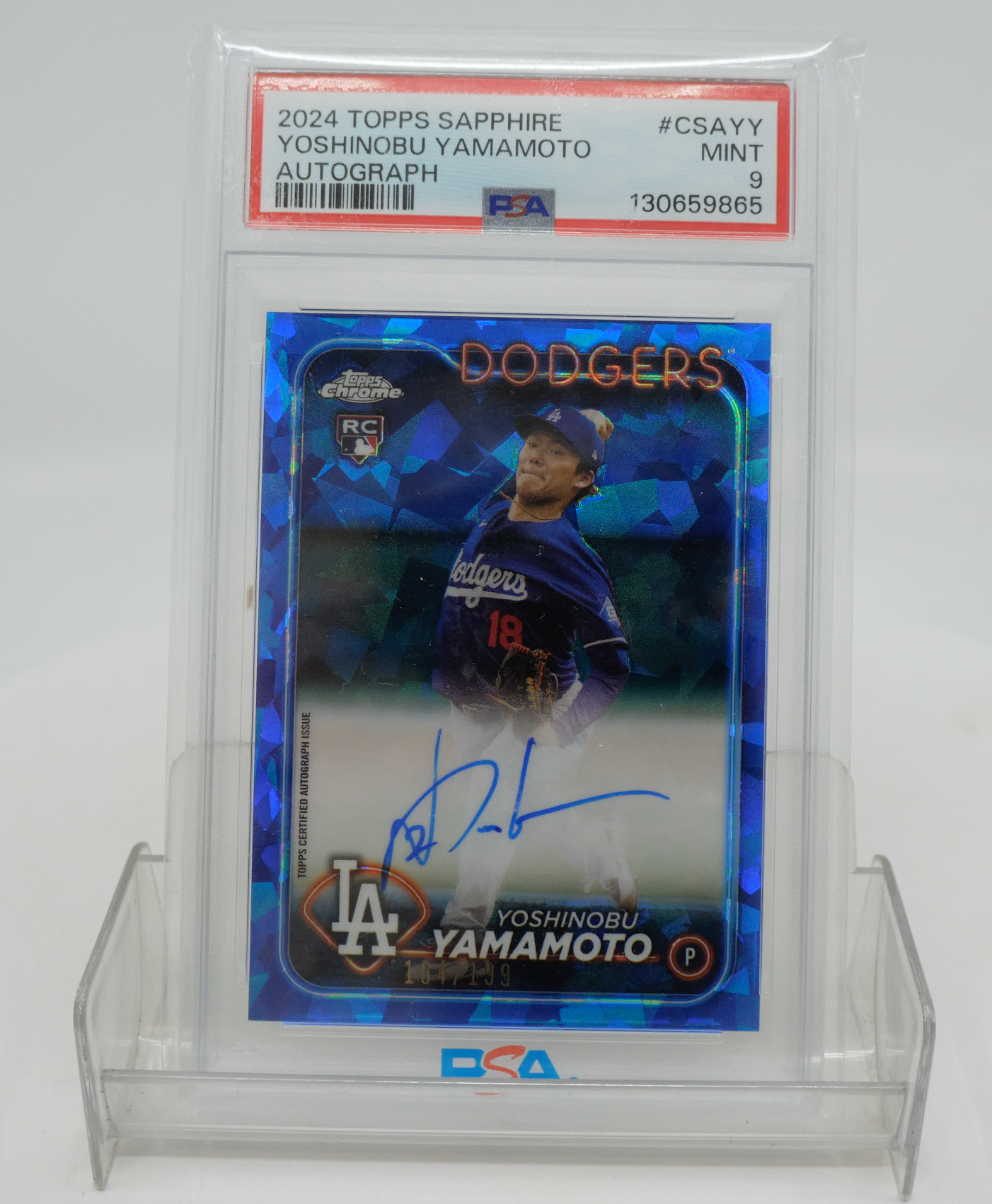 2024 Topps Chrome Sapphire Yamamoto Autograph Mint PSA 9